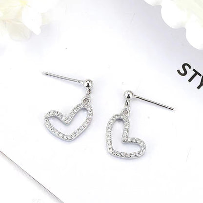 Heart Shape Stud Earrings In With Copper And Zircon Inlay, Featuring 925 Sterling Silver Posts For Women