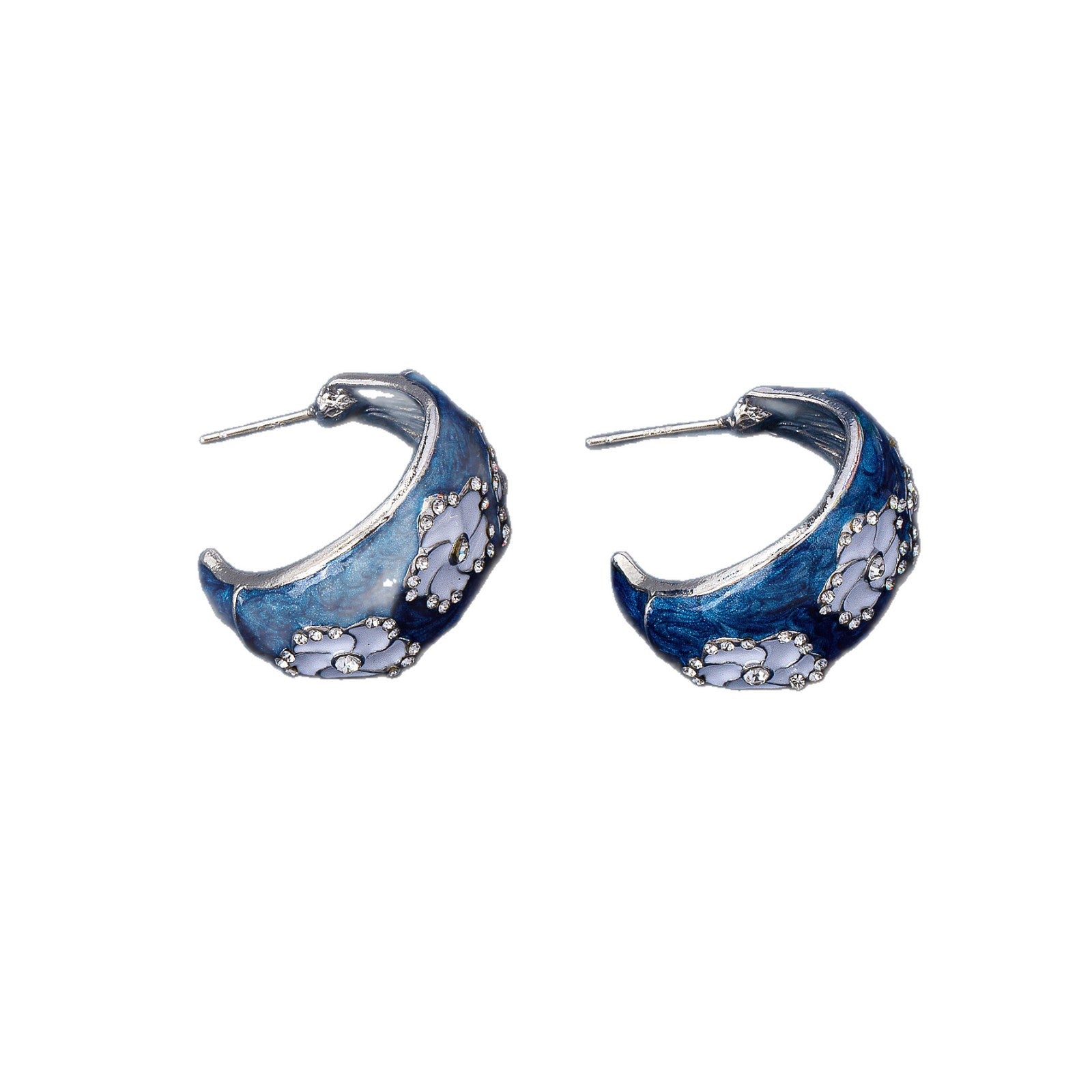 Blue Flowers Earrings For Women Featuring Electroplated Zinc Alloy With 925 Sterling Silver Stud Posts