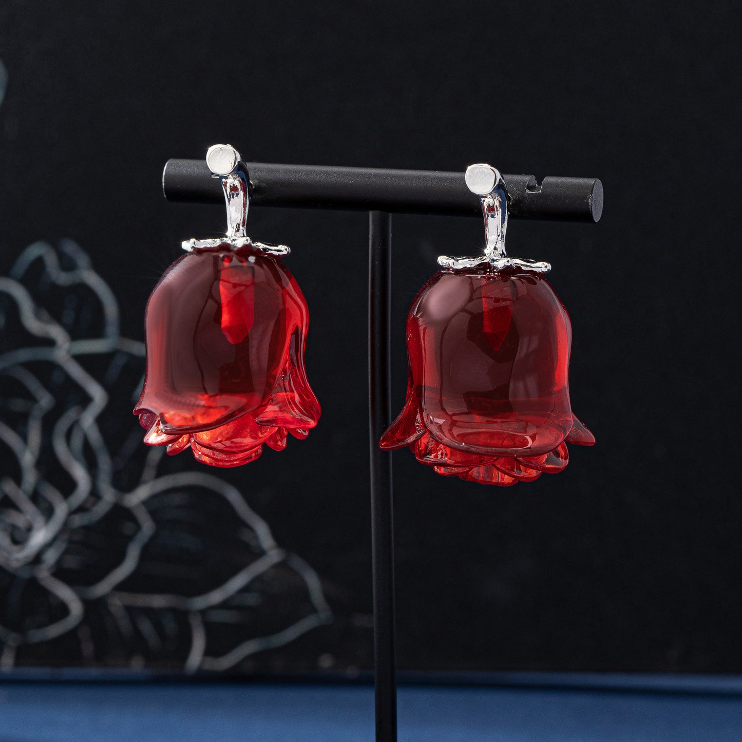 Rose For Stud Earrings In Red Featuring 925 Sterling Silver Posts With Design For Unisex