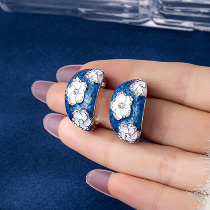 Blue Flowers Earrings For Women Featuring Electroplated Zinc Alloy With 925 Sterling Silver Stud Posts