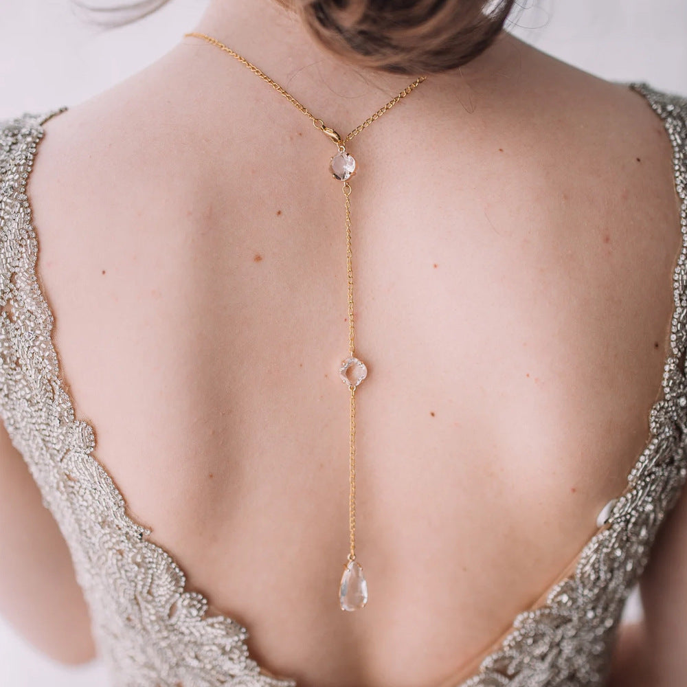 Silver Tassel Body Chain For Women With White Crystal Inlay, 304 Stainless Steel, Electroplated Finish