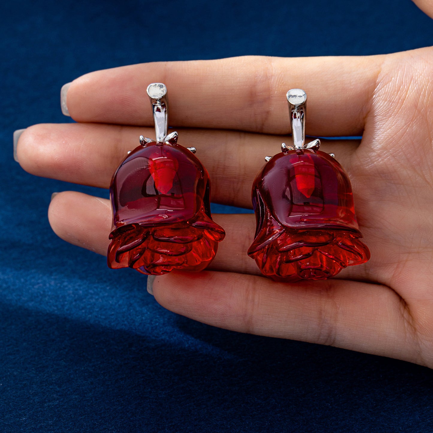 Rose For Stud Earrings In Red Featuring 925 Sterling Silver Posts With Design For Unisex