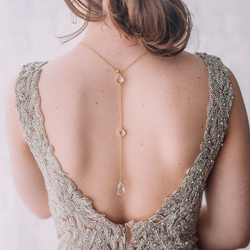 Silver Tassel Body Chain For Women With White Crystal Inlay, 304 Stainless Steel, Electroplated Finish