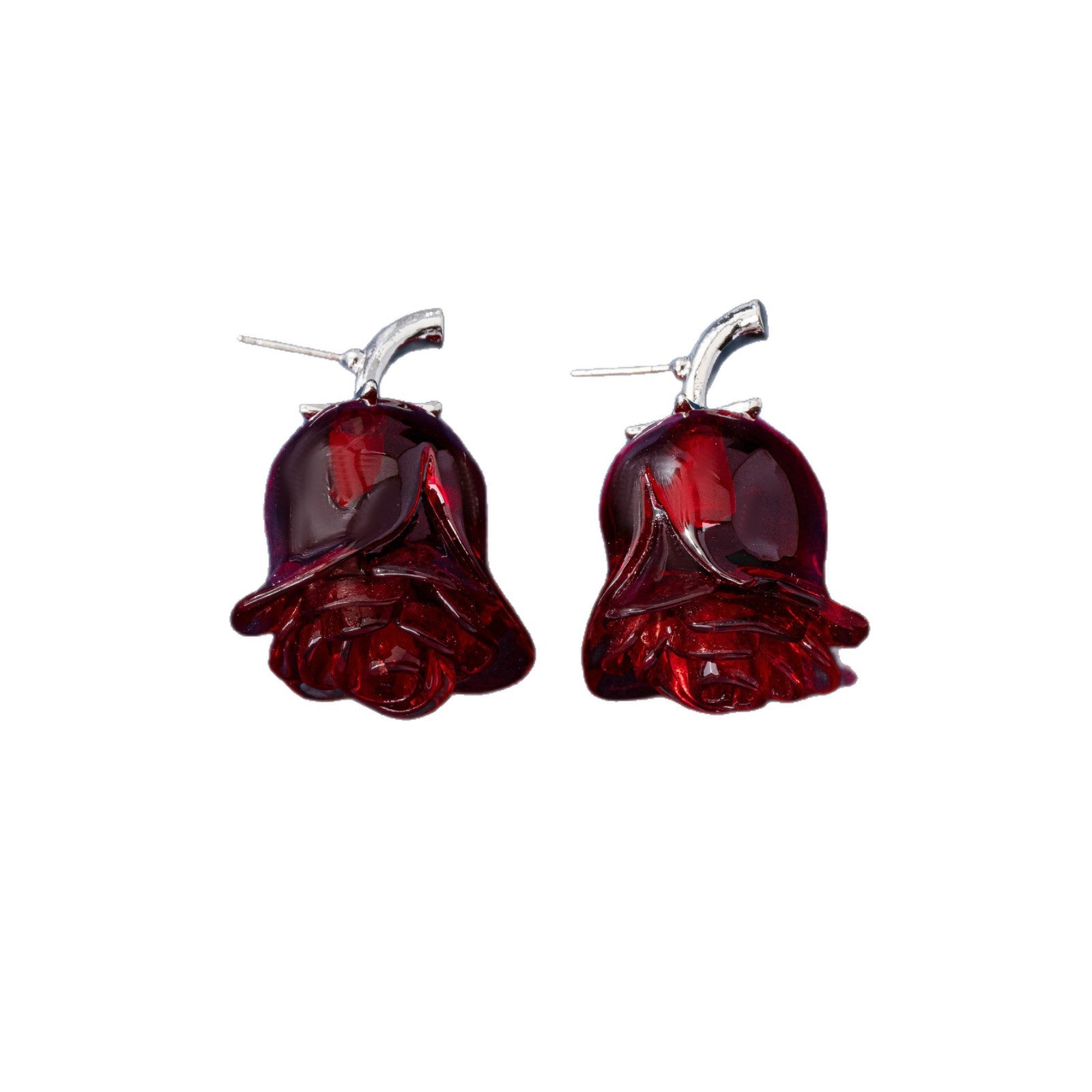 Rose For Stud Earrings In Red Featuring 925 Sterling Silver Posts With Design For Unisex