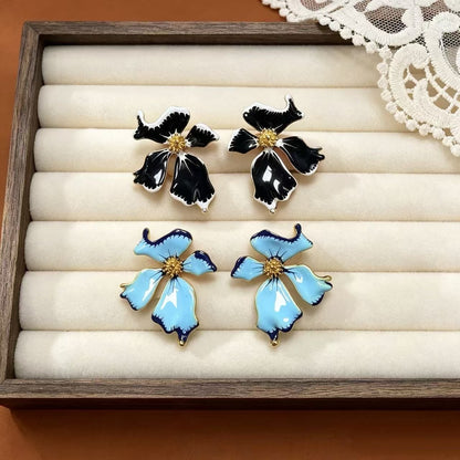 Petal Stud Earrings For Unisex Featuring Blue Enamel Design With 925 Sterling Silver Posts And Zinc Alloy Material