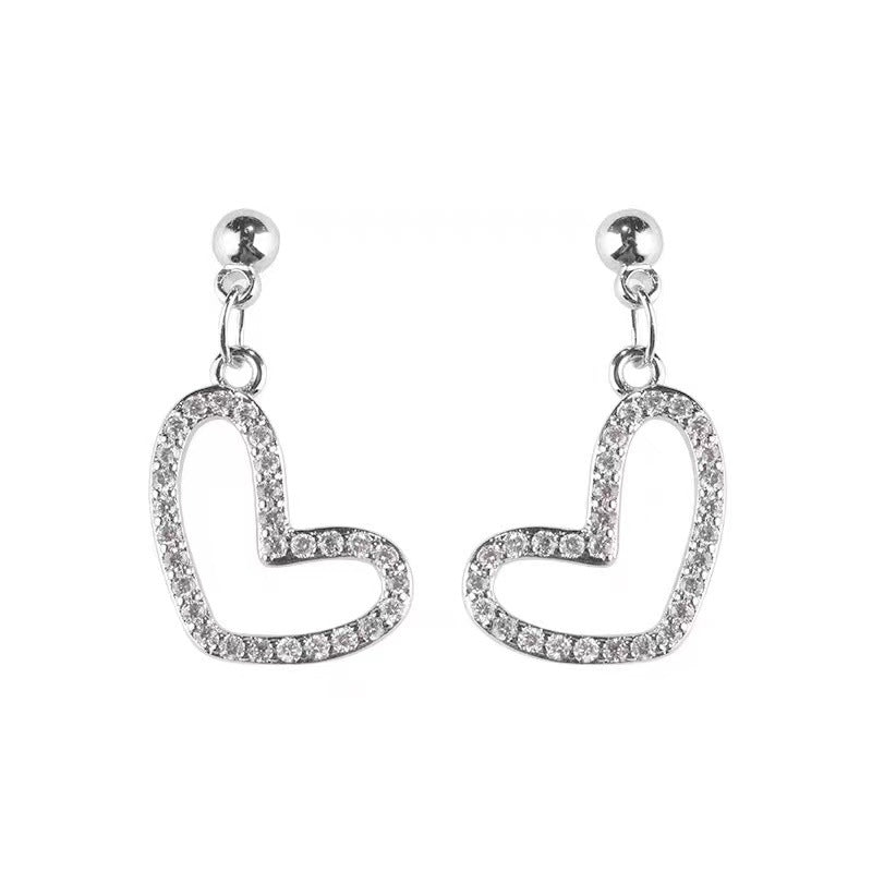 Heart Shape Stud Earrings In With Copper And Zircon Inlay, Featuring 925 Sterling Silver Posts For Women