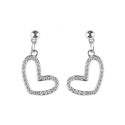 Heart Shape Stud Earrings In With Copper And Zircon Inlay, Featuring 925 Sterling Silver Posts For Women