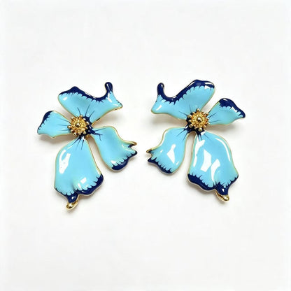 Petal Stud Earrings For Unisex Featuring Blue Enamel Design With 925 Sterling Silver Posts And Zinc Alloy Material