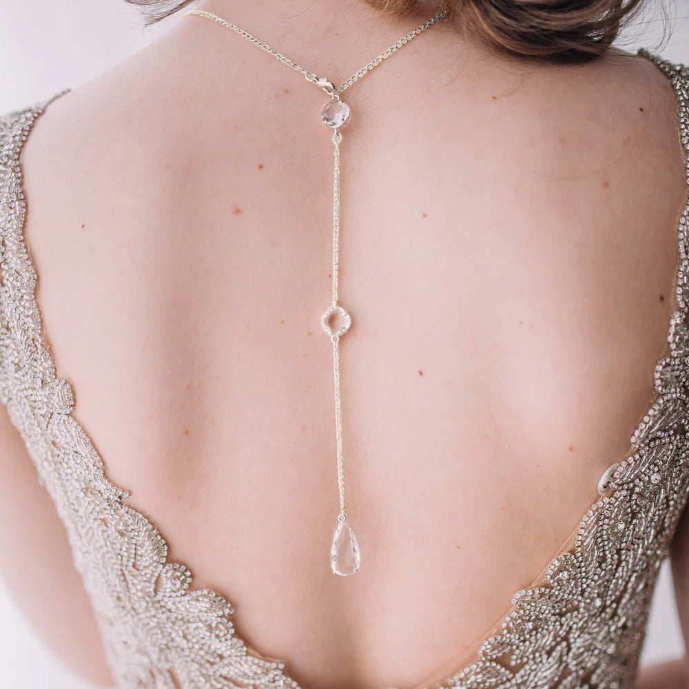 Silver Tassel Body Chain For Women With White Crystal Inlay, 304 Stainless Steel, Electroplated Finish
