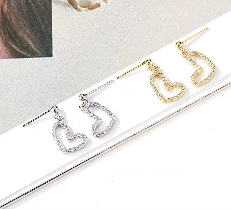 Heart Shape Stud Earrings In With Copper And Zircon Inlay, Featuring 925 Sterling Silver Posts For Women
