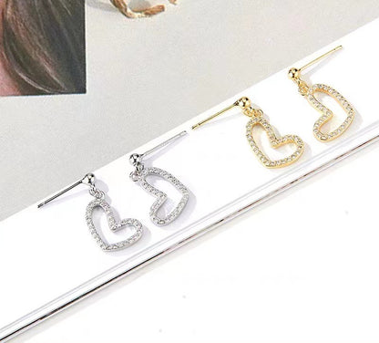 Heart Shape Stud Earrings In With Copper And Zircon Inlay, Featuring 925 Sterling Silver Posts For Women