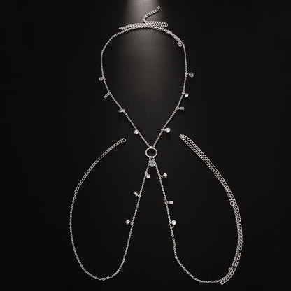Silver Alloy Body Chain For Women With Water Droplets Pattern And Electroplated Finish, Featuring Zircon Inlay