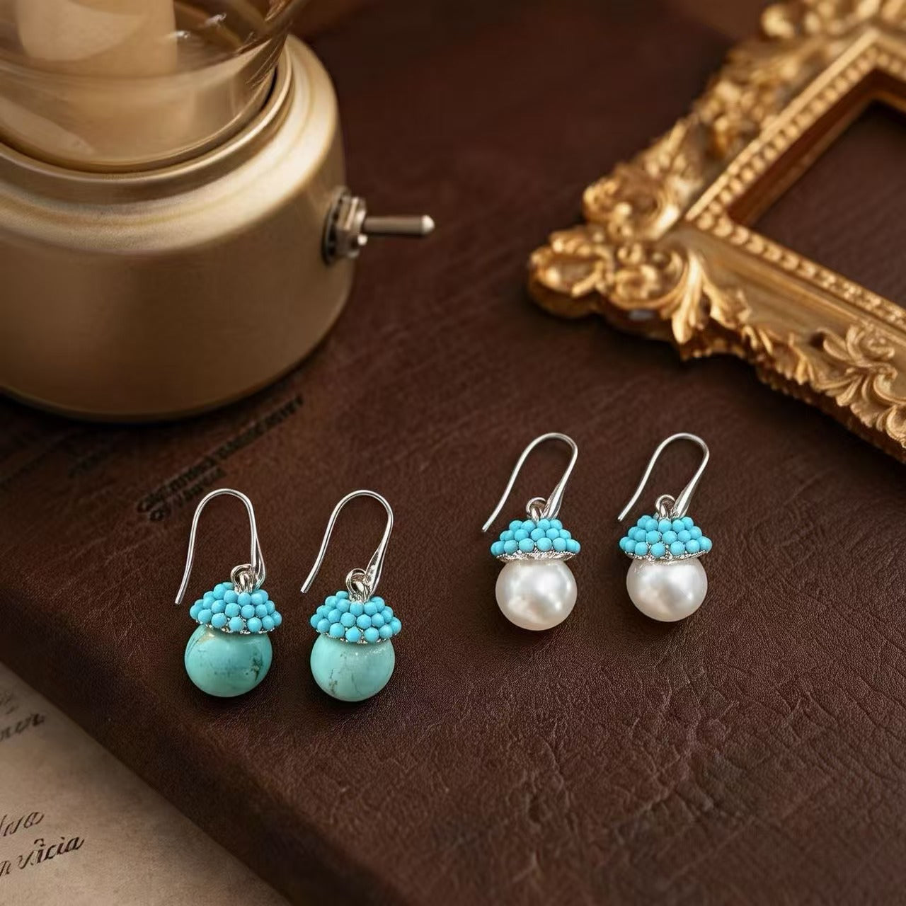 Sweet Mushroom Drop Earrings For Unisex In Blue Zinc Alloy With Ear Hook