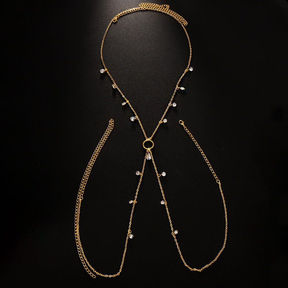 Silver Alloy Body Chain For Women With Water Droplets Pattern And Electroplated Finish, Featuring Zircon Inlay