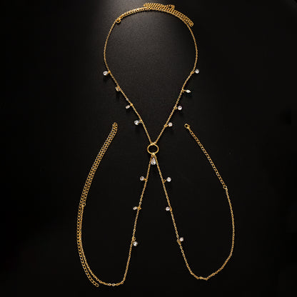 Silver Alloy Body Chain For Women With Water Droplets Pattern And Electroplated Finish, Featuring Zircon Inlay