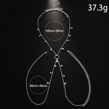 Silver Alloy Body Chain For Women With Water Droplets Pattern And Electroplated Finish, Featuring Zircon Inlay