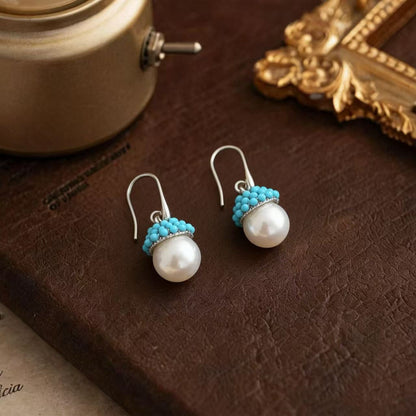 Sweet Mushroom Drop Earrings For Unisex In Blue Zinc Alloy With Ear Hook