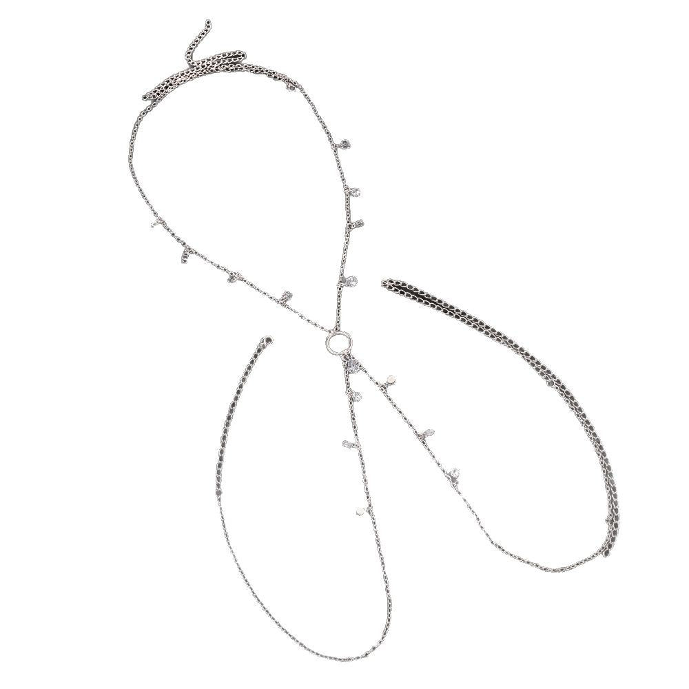 Silver Alloy Body Chain For Women With Water Droplets Pattern And Electroplated Finish, Featuring Zircon Inlay