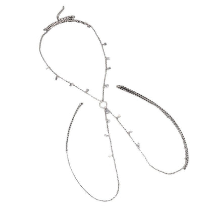 Silver Alloy Body Chain For Women With Water Droplets Pattern And Electroplated Finish, Featuring Zircon Inlay