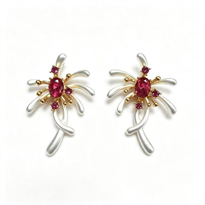 Flowers For Women White Zinc Alloy Earrings With 925 Sterling Silver Studs Featuring Retro Style