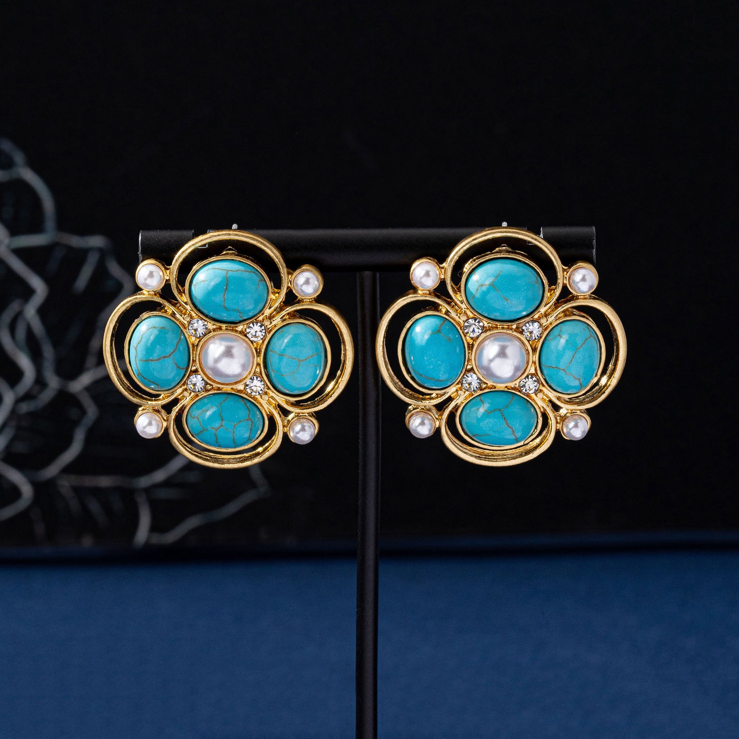 Water Droplets Stud Earrings For Unisex Featuring Turquoise Inlay, Electroplated Zinc Alloy With 925 Sterling Silver Posts