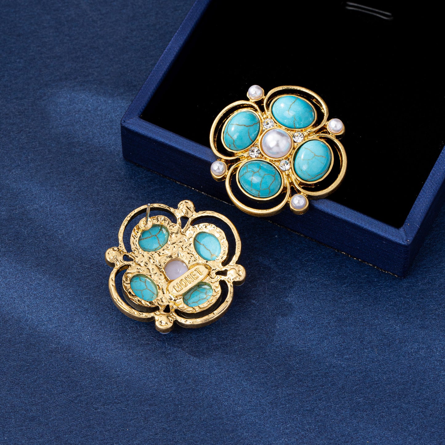 Water Droplets Stud Earrings For Unisex Featuring Turquoise Inlay, Electroplated Zinc Alloy With 925 Sterling Silver Posts