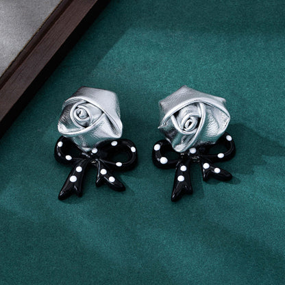 Rose Earrings For Women In Silver Zinc Alloy Featuring Electroplated Finish And 925 Sterling Silver Studs