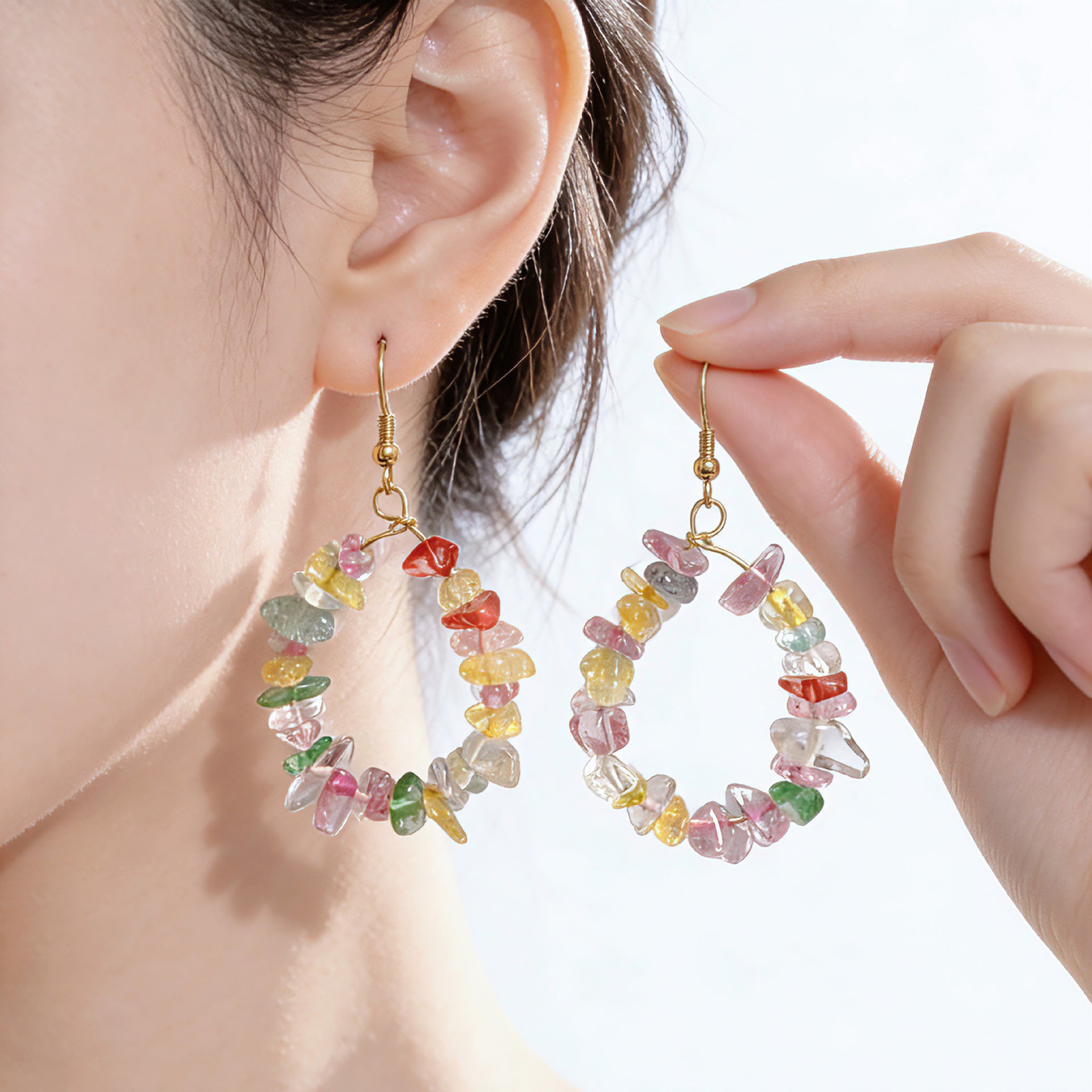Handmade Crystal Circle Earrings For Unisex Featuring Sweet Style Stud Design