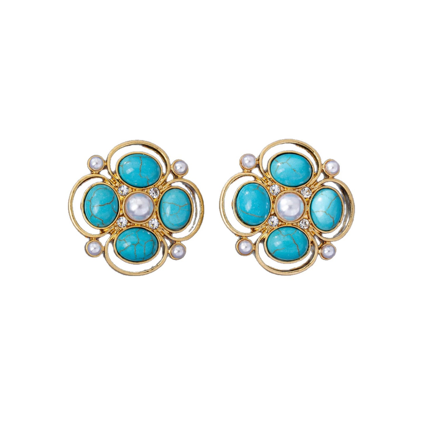 Water Droplets Stud Earrings For Unisex Featuring Turquoise Inlay, Electroplated Zinc Alloy With 925 Sterling Silver Posts