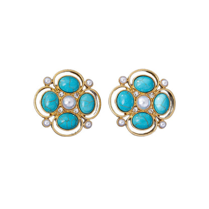 Water Droplets Stud Earrings For Unisex Featuring Turquoise Inlay, Electroplated Zinc Alloy With 925 Sterling Silver Posts
