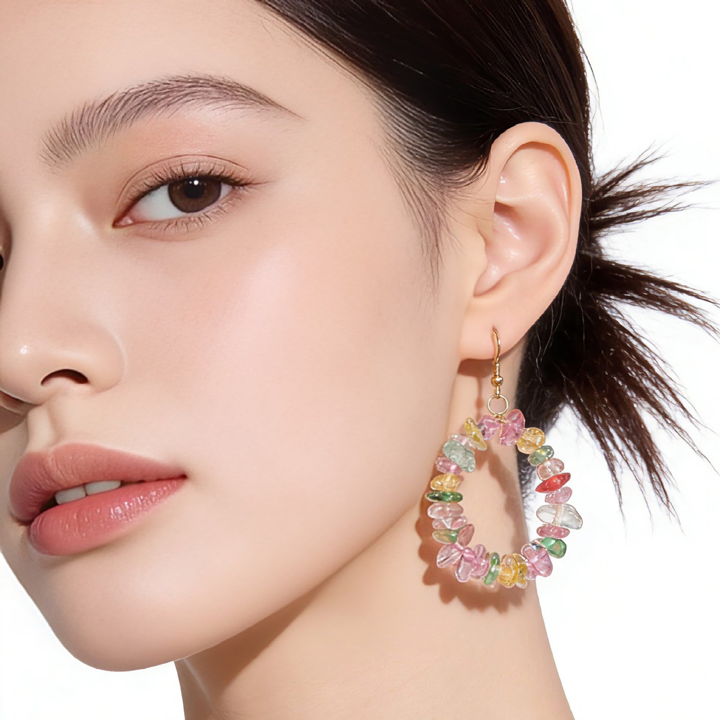 Handmade Crystal Circle Earrings For Unisex Featuring Sweet Style Stud Design