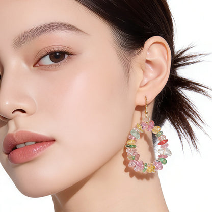 Handmade Crystal Circle Earrings For Unisex Featuring Sweet Style Stud Design