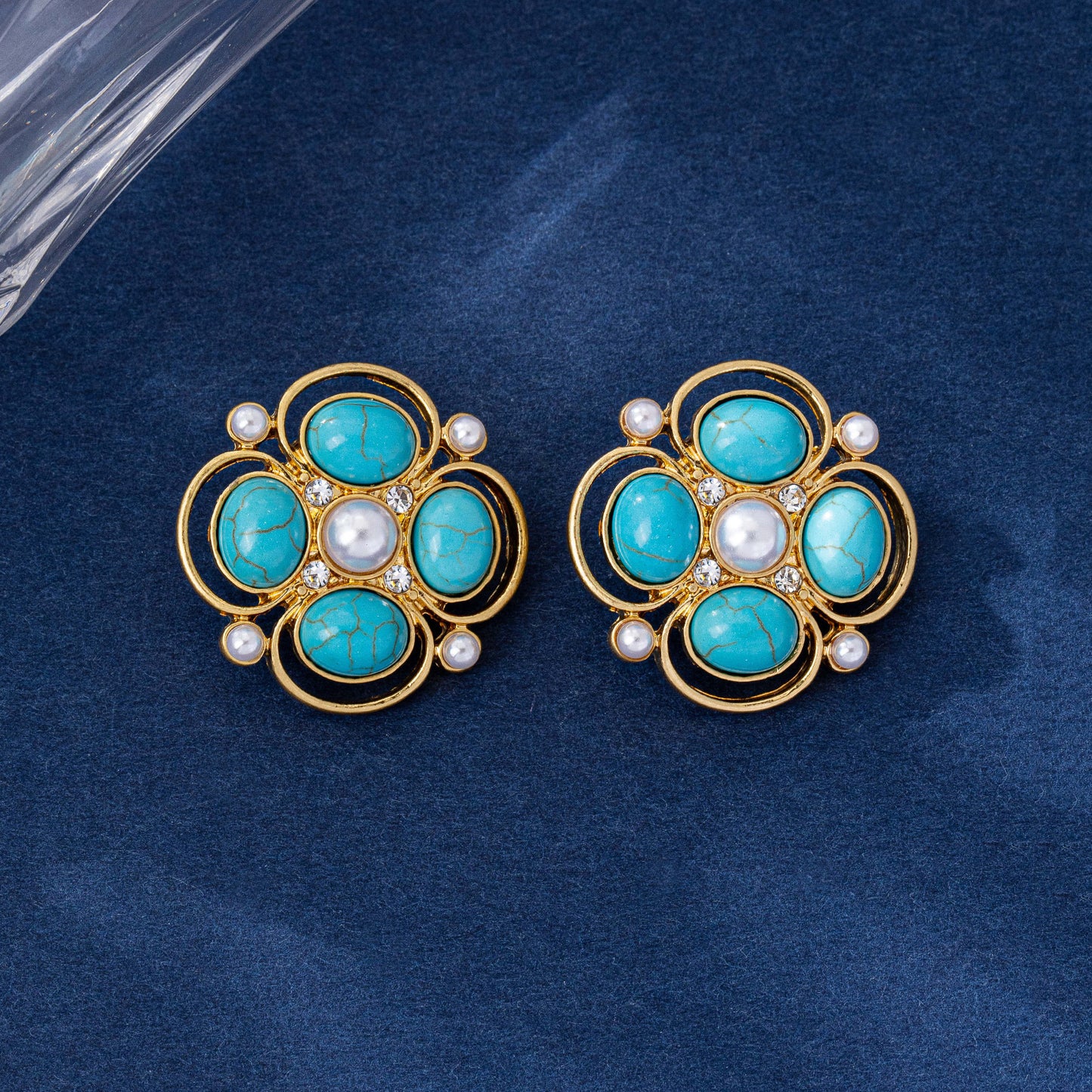 Water Droplets Stud Earrings For Unisex Featuring Turquoise Inlay, Electroplated Zinc Alloy With 925 Sterling Silver Posts