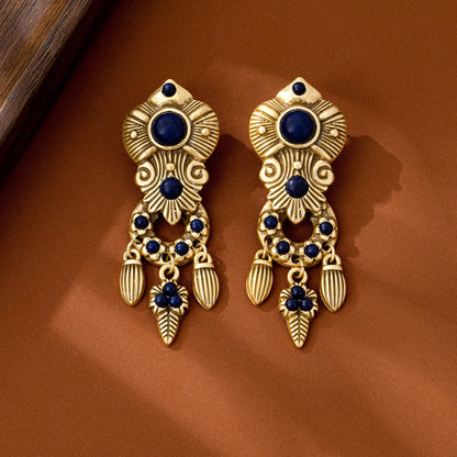 Bohemian Tassel Drop Earrings For Unisex Featuring Silver Zinc Alloy And Natural Stone Inlay