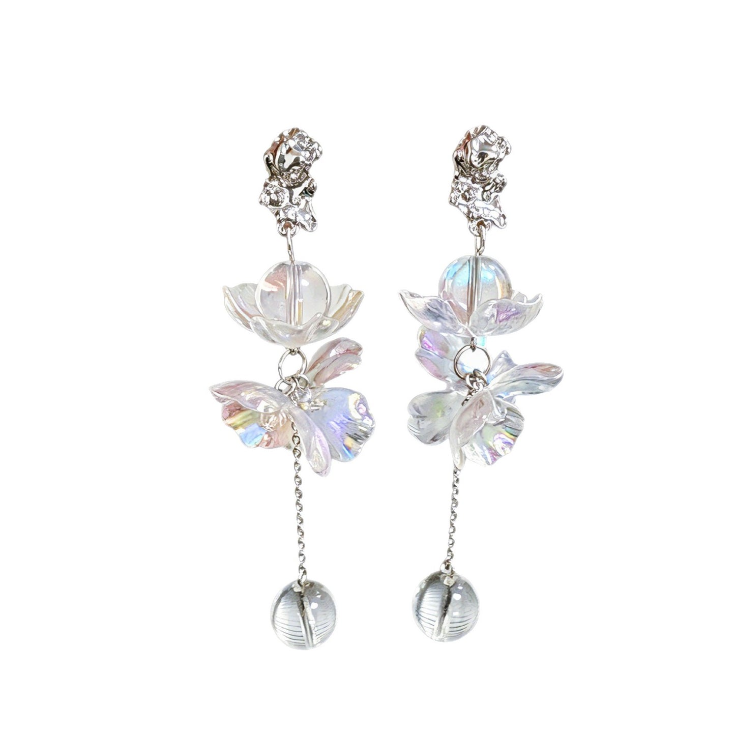 Sweet Flowers Stud Earrings For Unisex, Transparent Zinc Alloy With Crystal Inlay