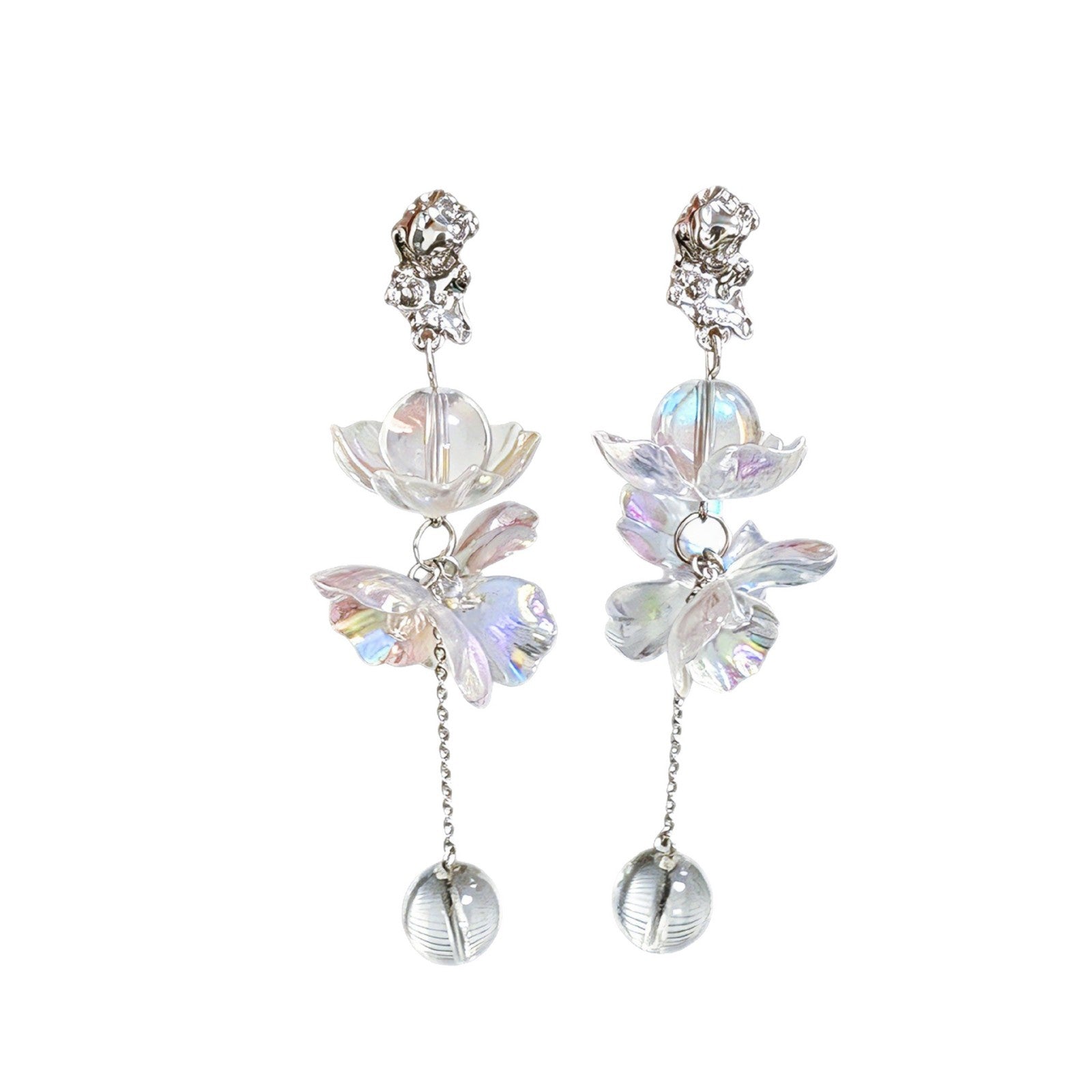 Sweet Flowers Stud Earrings For Unisex, Transparent Zinc Alloy With Crystal Inlay
