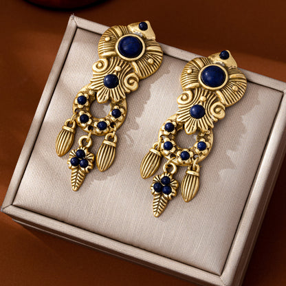 Bohemian Tassel Drop Earrings For Unisex Featuring Silver Zinc Alloy And Natural Stone Inlay