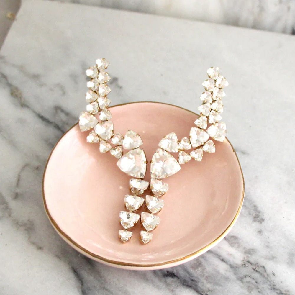 Trillion-cut Silver Alloy Earrings With Rhinestones, Electroplated Finish For Women