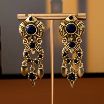 Bohemian Tassel Drop Earrings For Unisex Featuring Silver Zinc Alloy And Natural Stone Inlay