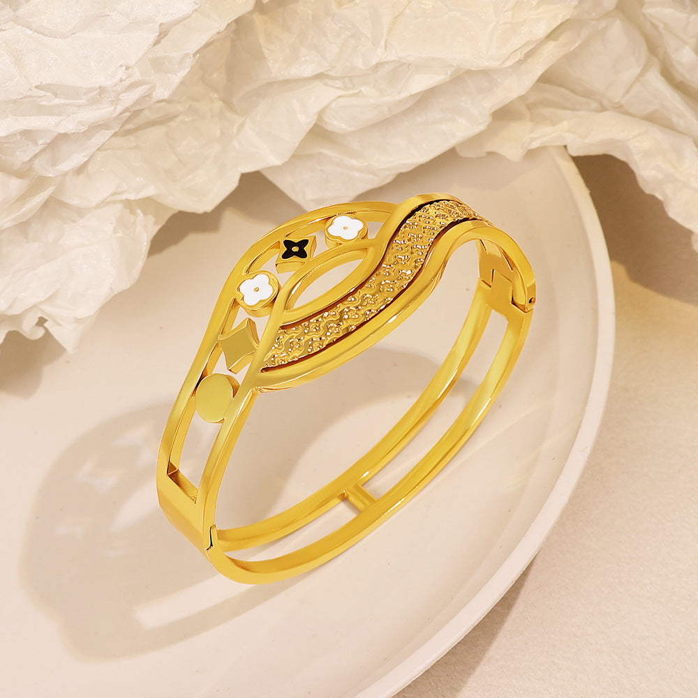Simple Style Irregular Wide Bracelet Bangle In Gold With Electroplated Titanium Steel