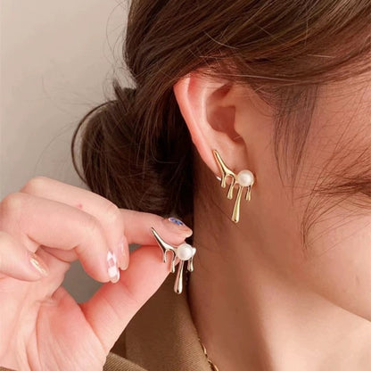 Sweet Irregular Alloy Stud Earrings With 925 Sterling Silver Ear Pins In Silver