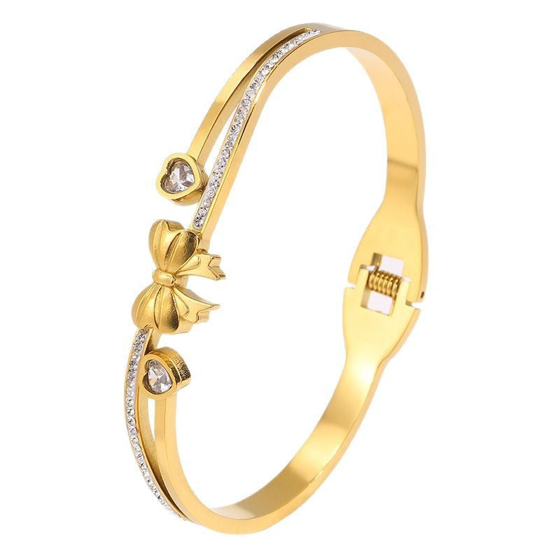 Lucky Heart Titanium Steel Bangle For Women With Shell Inlay In Gold