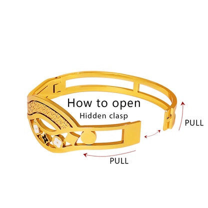 Simple Style Irregular Wide Bracelet Bangle In Gold With Electroplated Titanium Steel