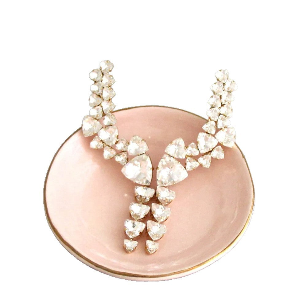 Trillion-cut Silver Alloy Earrings With Rhinestones, Electroplated Finish For Women