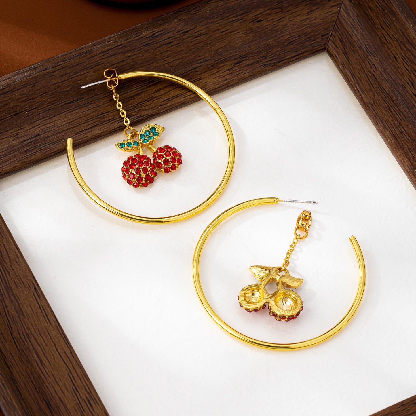 Retro Cherry Drop Earrings In Red With Electroplated Zinc Alloy And Rhinestone Inlay, Featuring Zinc Alloy Ear Pins