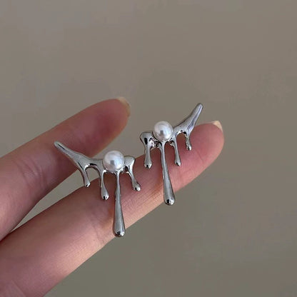 Sweet Irregular Alloy Stud Earrings With 925 Sterling Silver Ear Pins In Silver