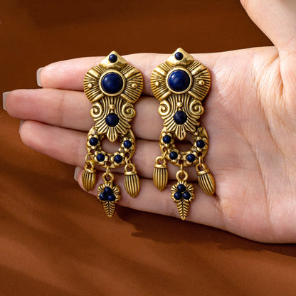 Bohemian Tassel Drop Earrings For Unisex Featuring Silver Zinc Alloy And Natural Stone Inlay