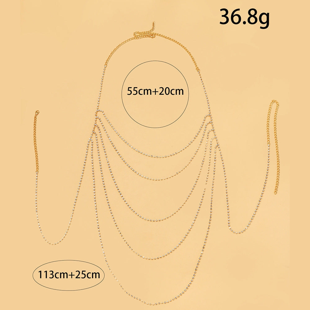 Silver Alloy Body Chain For Women Featuring Geometric Pattern And Electroplated Finish With Rhinestone Inlay