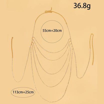 Silver Alloy Body Chain For Women Featuring Geometric Pattern And Electroplated Finish With Rhinestone Inlay