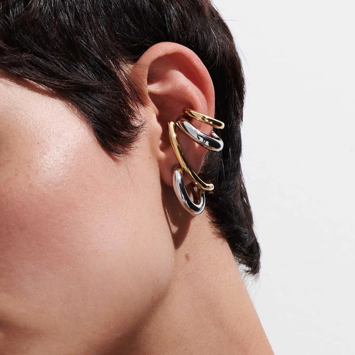 Gold Color Block Two Tone Stud Earrings For Women Featuring Durable Titanium Steel Posts